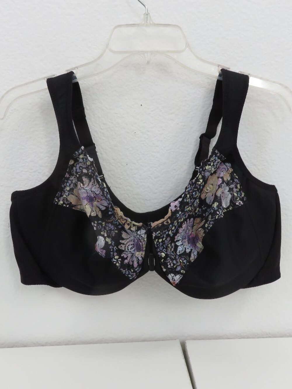 (#101) Glamorise 1245 Elegance Lace Front Close Underwire Bra FLORAL Sz 46B